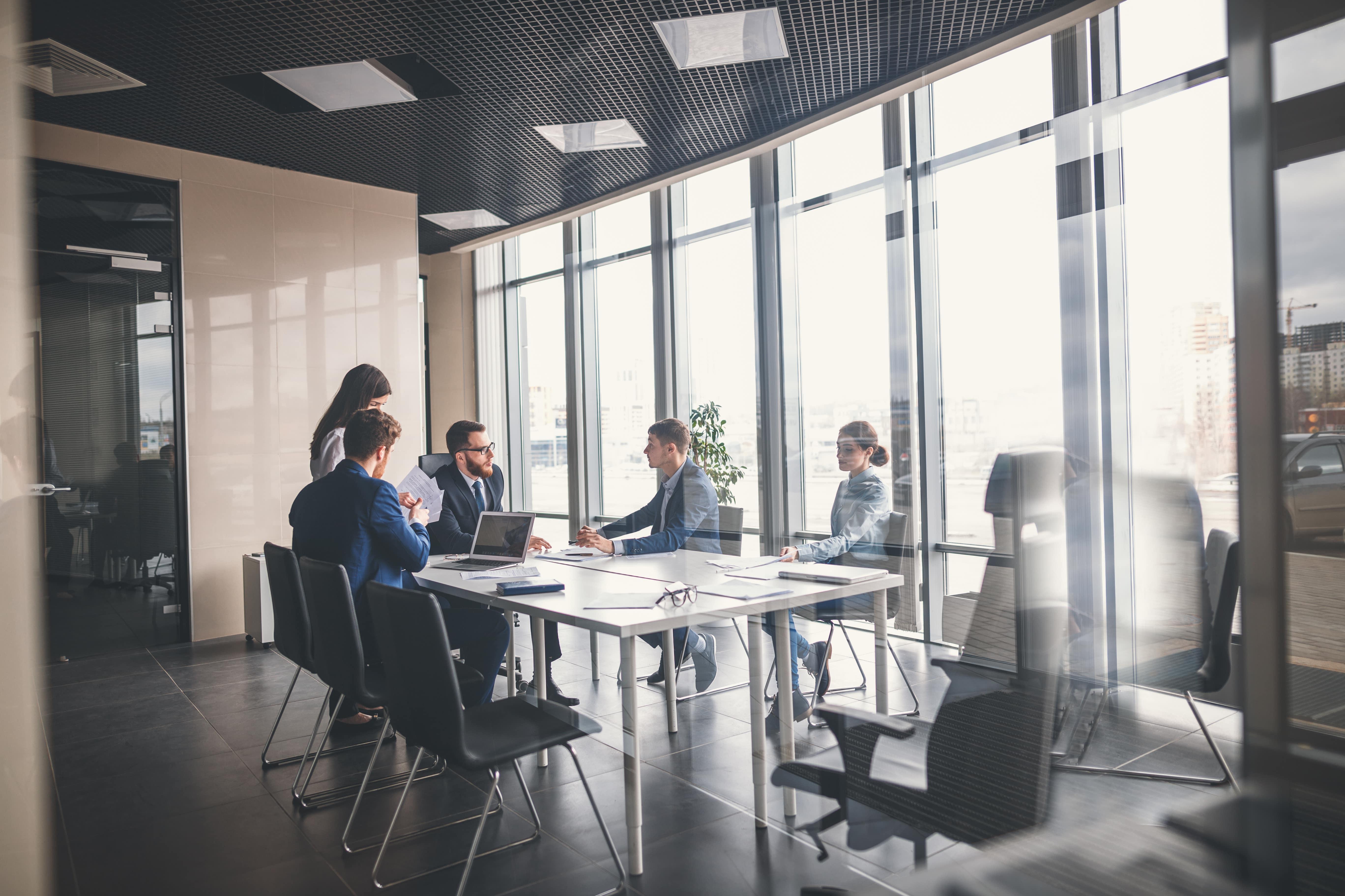 Business meeting in a conference room.