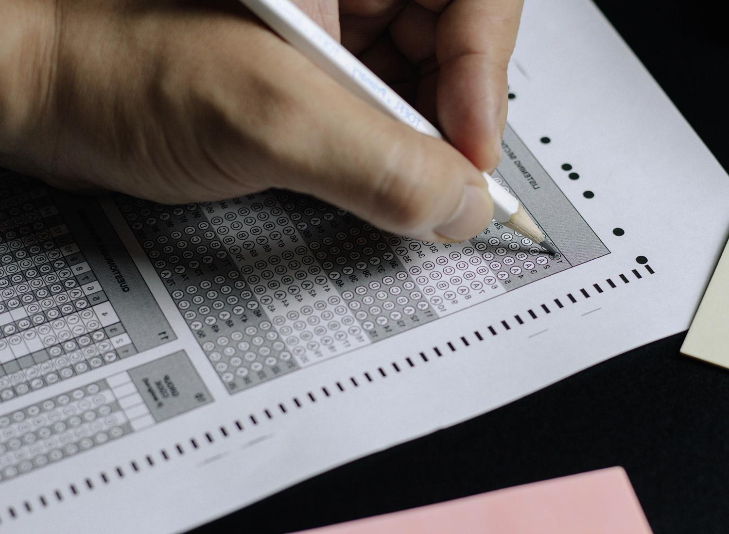 Up close image of a scantron testing sheet.